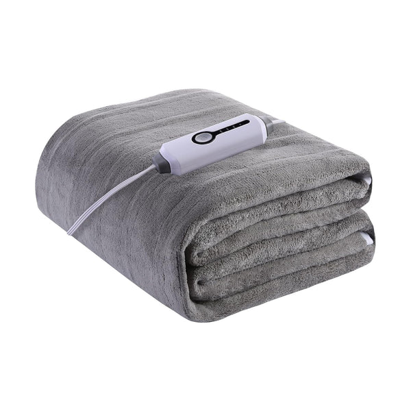 Plush Electric Heated Blanket with 4 Setting Controller, Grey, Queen 84"x90"