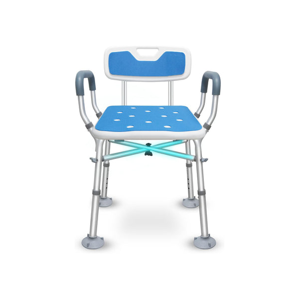 Shower Chair: Heavy-duty, adjustable, supports back, for elderly/disabled